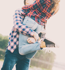 Loving couple have fun on the beach