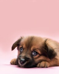 baby puppy lying down, empty upper frame, social media ad layout