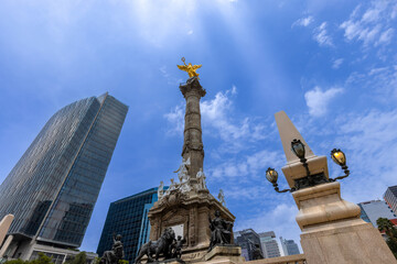 Fototapeta premium Mexico City tourist attraction Angel of Independence column near financial center and El Zocalo.