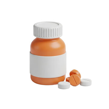 Orange Prescription Bottle with Pills and Capsules.