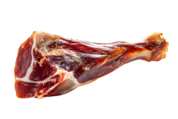 Cured Meat Leg with Fat and Muscle Texture on White Background