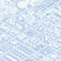 街並みの立体図. 都市の景観. アイソメ図で描いた都市.