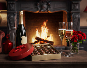 fireplace with wine
