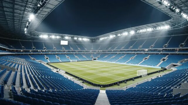 Empty Stadium Seats Football Field Night.