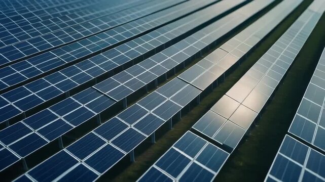 Extensive Array of Blue Solar Panels in a Renewable Energy Field