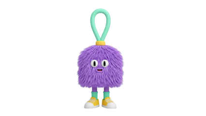 Fuzzy Purple Cartoon Character with Loop and Sneakers