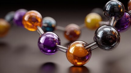 Luxurious Molecular Model With Colorful Ball-And-Stick DNA Helix Twisting on Neutral Surface, Ideal for Science Promotions and Educational Content