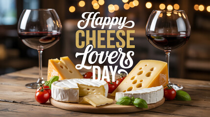 A celebratory arrangement of red wine various cheeses and fresh tomatoes for cheese lovers