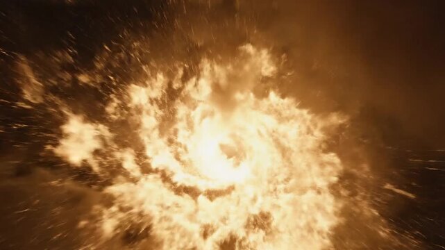 Intense Explosion with Swirling Flames and Smoke.