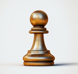 Solitary golden chess pawn on clean white background conveying quiet strength and elegant simplicity