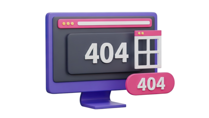 3D Rendering of a 404 Error Page on a Computer Screen