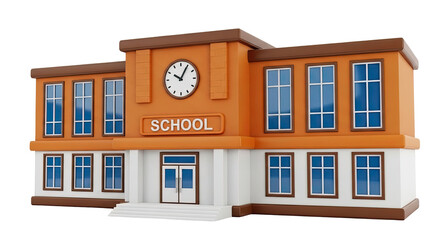 Cartoon School Building with Clock