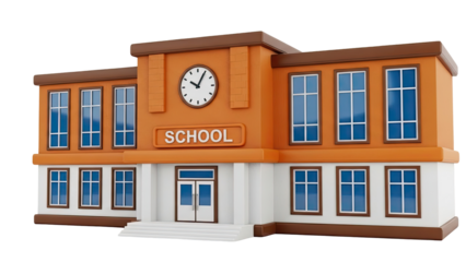 Cartoon School Building with Clock