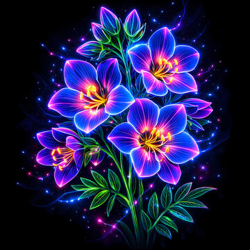 Neon Jacob's Ladder (Polemonium) Flower Line Art