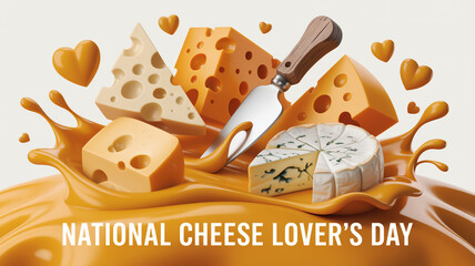 A delicious assortment of cheeses with a knife celebrating national cheese lover s day