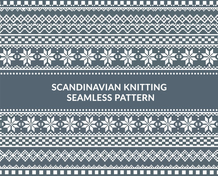 Nordic snowflake fair isle knit texture seamless pattern decorative winter textile background vector