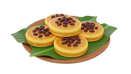 Round Cakes with Raisins on Banana Leaves