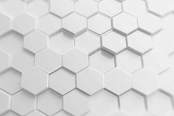 white three-dimensional hexagonal honeycomb tiles forming a clean glossy geometric pattern with subtle shadows, evoking a calm modern minimalist mood