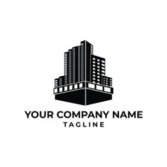 Fototapeta premium Modern Real Estate Building Logo Design with City Skyline Concept