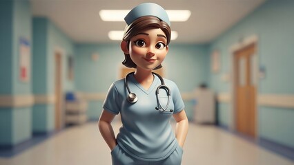 Smiling Nurse in Hospital Corridor