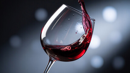 Captivating splash of rich red wine in a clear glass on a blurred background