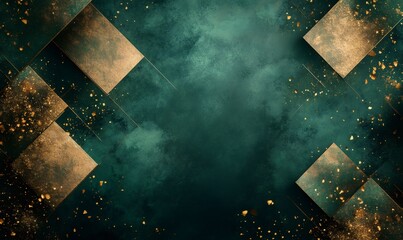 Green and gold abstract background featuring scattered glitter and geometric shapes, perfect for st. Patrick's day themes
