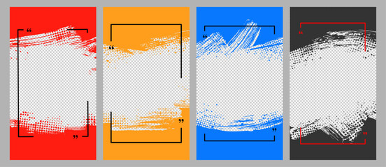 Fototapeta premium Set of vertical banner templates for social media stories. Abstract color brush strokes with halftone dots and paint splashes. Grunge style vector layouts for flyer, web banner, leaflet, advertising