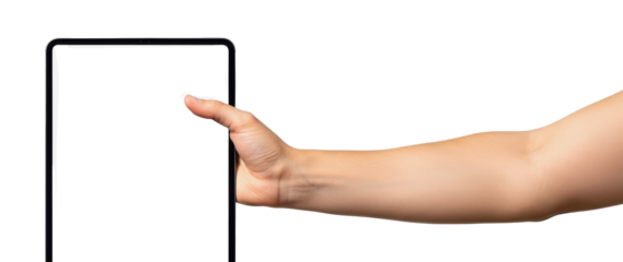 Hand Holding Black Tablet Mockup with Blank White Screen