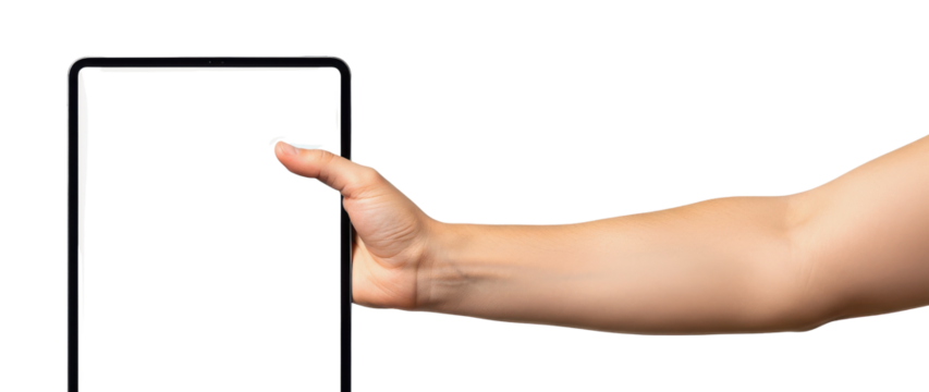 Hand Holding Black Tablet Mockup with Blank White Screen - Powered by Adobe