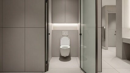 Modern bathroom interior with toilet and glass door