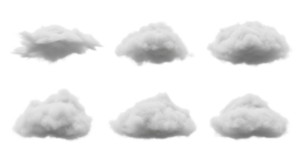 Set of 6 Fluffy White Cotton Clouds Isolated on White Background