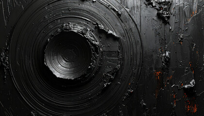 Dark Abstract Circular Texture with Scattered Orange Sparks and Detailed Surface Patterns