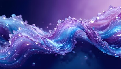Abstract crystal waves in purple and cyan colors, high detail shine