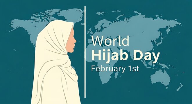 World hijab day celebrated on february 1st with woman and world map background