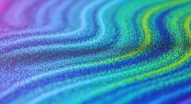 A colorful, abstract digital wave pattern with a gradient of blue, green, and yellow hues. - Powered by Adobe