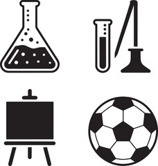 Obraz premium Science lab equipment easel and soccer ball icons isolated on transparent background vector