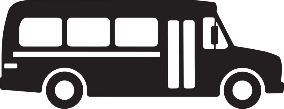 Small passenger bus or shuttle vector silhouette isolated on transparent background with windows