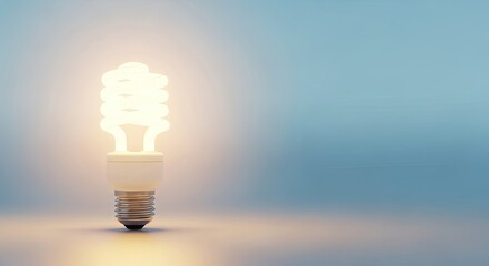 A single light bulb emitting a warm glow on a blue background.