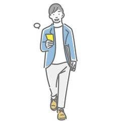 さわやかな気持ちで出勤する笑顔の男性　シンプルでお洒落な線画イラスト