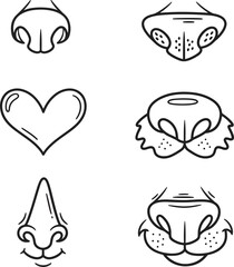 Obraz premium Variety of nose and mouth illustrations in black and white
