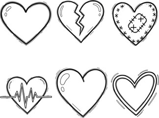 Hand drawn hearts with various emotions and designs