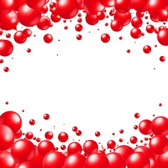 Dynamic frame of red spheres, small and large, against a white backdrop, creating a visual border effect