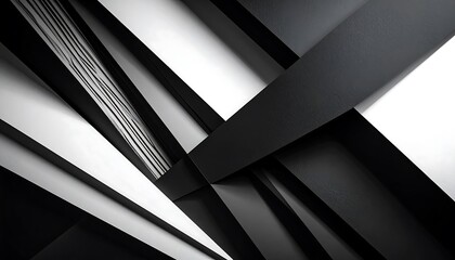 Dynamic monochrome abstract featuring angled planes and strong contrasts of black and white, creating a geometric impression