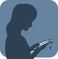 Religious Silhouette of Woman with Bible Book Art. Ideal for religious designs, Christian education materials, worship graphics, inspirational content, and devotional artwork.
