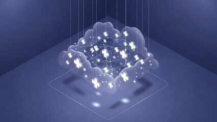 Abstract Cloud Computing Network with Glowing Connections in a Digital Space.
