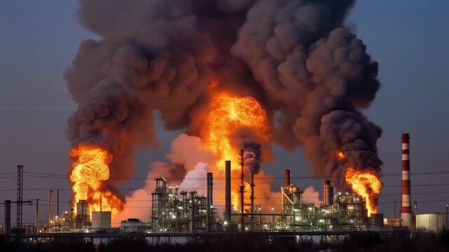 Industrial Fire at Oil Refinery Plant.