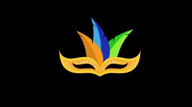Colorful Mask with Feathers Carnival Festival Loop Animation with Alpha Channel