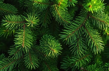 close-up of lush green fir branches with dense vibrant needles conveying calm freshness