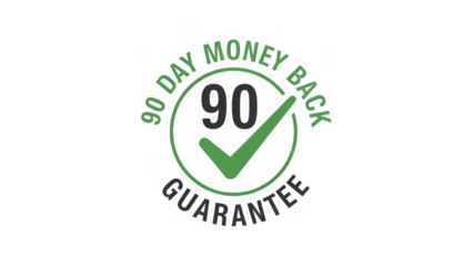 Green 90 day money back guarantee icon with checkmark
