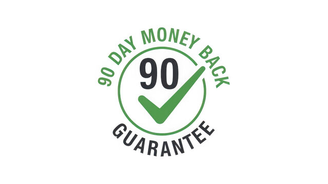 Green 90 day money back guarantee icon with checkmark